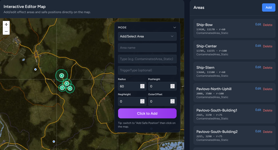 DayZ Effect Areas Map Editor